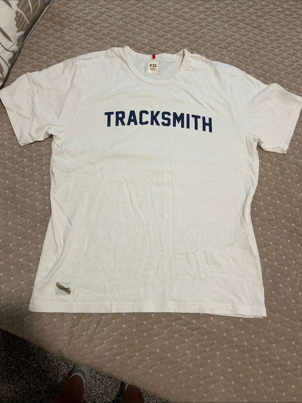 Tracksmith White Tee with Navy Chest Logo